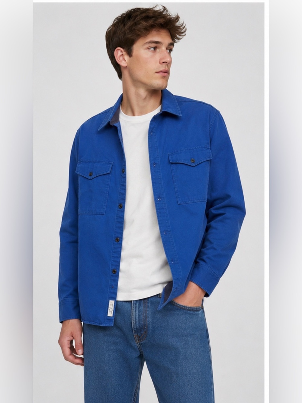 Rag & Bone Men's Top Shirt Jacket Shaket 100% Cotton Made in USA Cobalt Blue XL